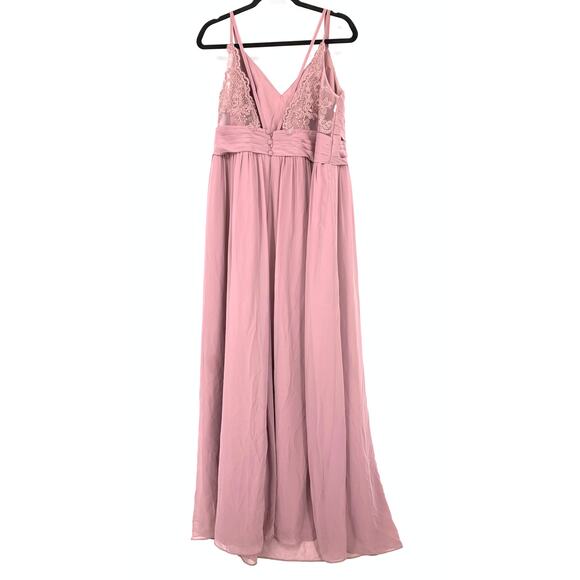 Azazie Blake A-Line Chiffon Gown Womens Sz A22 Vintage Mauve Lace Trim Back - Picture 2 of 8